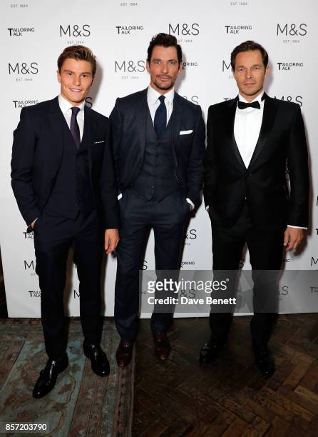 Oliver Cheshire, David Gandy and Paul Sculfor attend the M&S Tailoring Talk on October 3, 2017 in London, England.