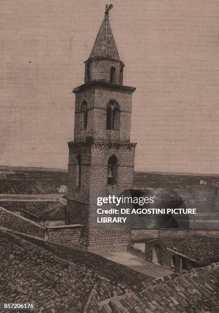 Bell tower of the Cathedral of Santa Maria Assunta, Andria, Puglia, Italy, woodcut from Le Cento citta d'Italia , illustrated monthly supplement of...