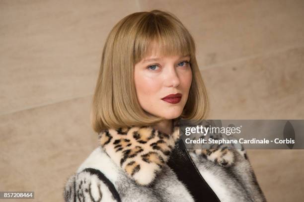 Actress Lea Seydoux attends the Louis Vuitton show as part of the Paris Fashion Week Womenswear Spring/Summer 2018 at Musee du Louvre on October 3,...