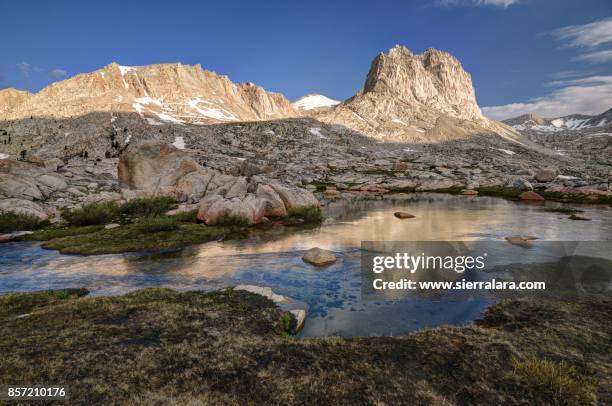 morning reflections in rock creek - wildnisgebiet ansel adams stock-fotos und bilder