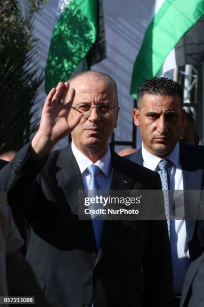 Palestinian Prime Minister Rami Hamdallah arrives to attend a cabinet meeting in Gaza City on October 3, 2017. The Palestinian reconciliation...