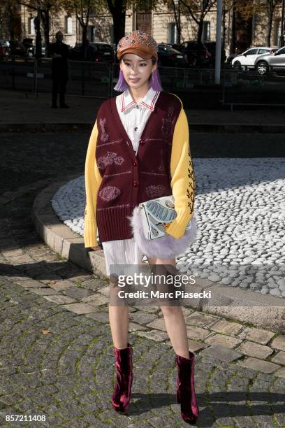 Irene Kim attends the 'Miu Miu' fashion show on October 3, 2017 in Paris, France.