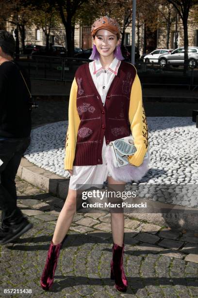 Irene Kim attends the 'Miu Miu' fashion show on October 3, 2017 in Paris, France.