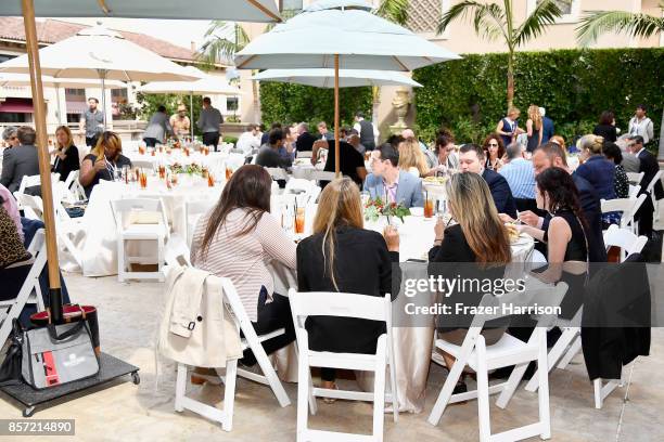 Attendees are seen during the lunch with table topics at TheWrap's 8th Annual TheGrill at Montage Beverly Hills on October 3, 2017 in Beverly Hills,...