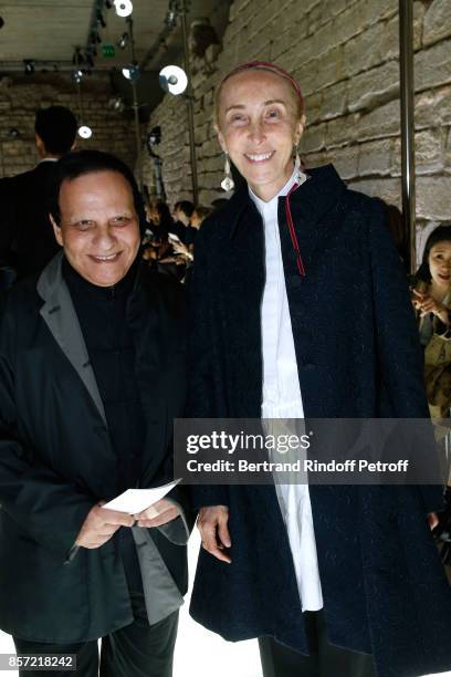 Azzedine Alaia and Carla Sozzani attend the Louis Vuitton show as part of the Paris Fashion Week Womenswear Spring/Summer 2018 on October 3, 2017 in...