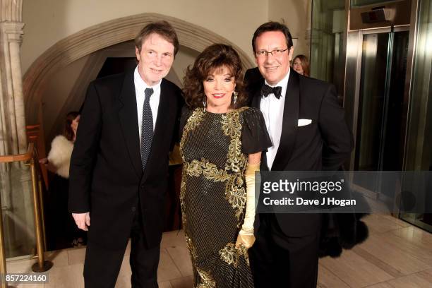 Bill Collins, Dame Joan Collins and Percy Gibson attend the BFI Luminous Fundraising Gala at The Guildhall on October 3, 2017 in London, England.