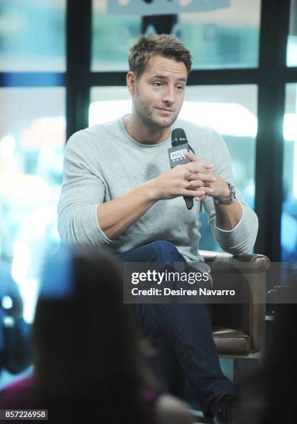 Actor Justin Hartley attends Build to discuss the show 'This Is Us' at Build Studio on October 3, 2017 in New York City.