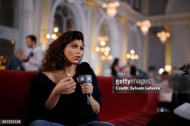 Nawell Madani speaks with a reporter during 32nd Namur International French-Language Film on October 3, 2017 in Namur, Belgium.