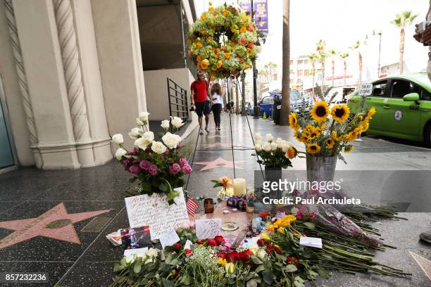 Flowers are placed on musician Tom Petty's star on The Hollywood Walk of Fame on October 3, 2017 in Hollywood, California. Petty died on October 2,...