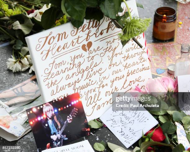 Flowers are placed on musician Tom Petty's star on The Hollywood Walk of Fame on October 3, 2017 in Hollywood, California. Petty died on October 2,...