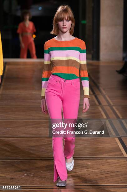 Model walks the runway during the Paul & Joe show as part of the Paris Fashion Week Womenswear Spring/Summer 2018 on October 3, 2017 in Paris, France.