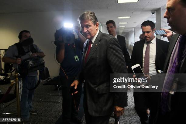 Sen. Joe Manchin leaves a closed briefing of the Senate Intelligence Committee on October 3, 2017 in Washington, DC.
