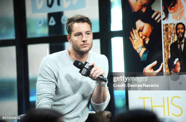 Actor Justin Hartley attends Build to discuss the show 'This Is Us' at Build Studio on October 3, 2017 in New York City.