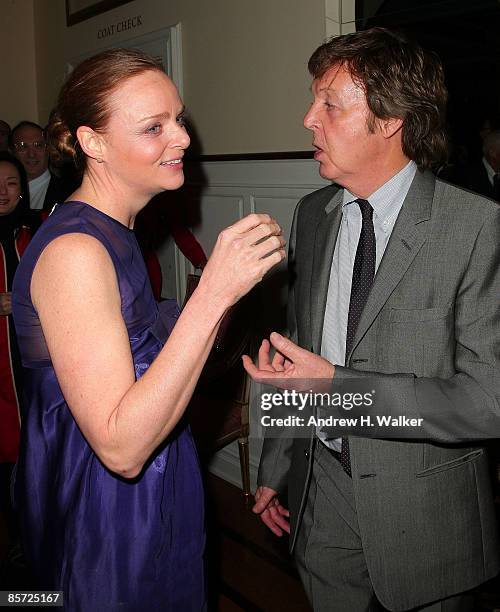 Fashion designer Stella McCartney and musician Paul McCartney talk at the Natural Resources Defense Council's 11th Annual `Forces For Nature' Benefit...