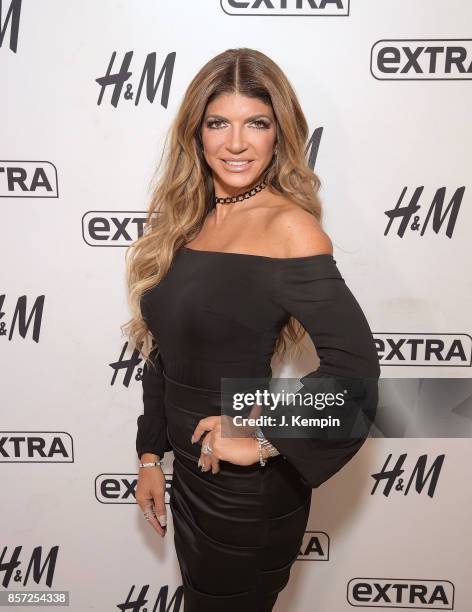 Television personality Teresa Giudice visits "Extra" at H&M Times Square on October 3, 2017 in New York City.