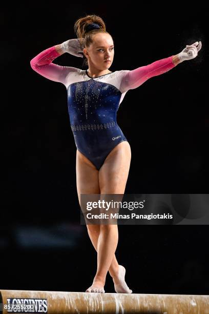 Amy Tinkler of Great Britain competes on the balance beam during the qualification round of the Artistic Gymnastics World Championships on October 3,...