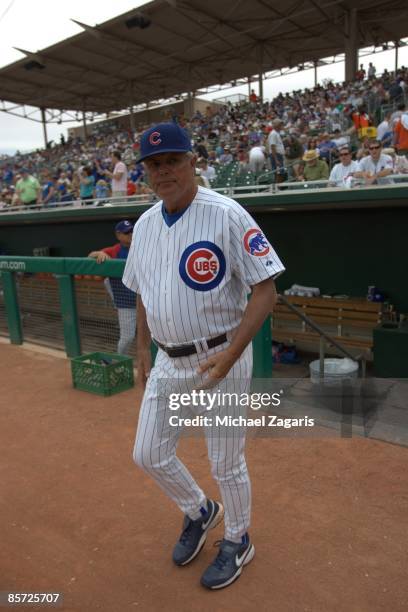 Manager Lou Pinella of the Chicago Cubs during the game against the Oakland Athletics at Hohokam Park on March 3, 2009.