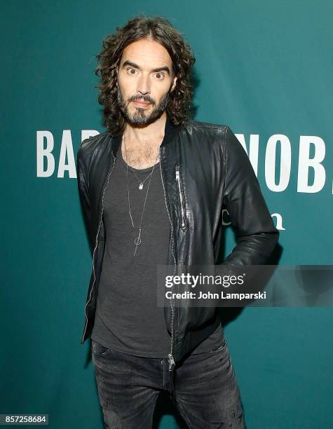 Russell Brand signs copies of his new book "Recovery: Freedom From Our Addictions" at Barnes & Noble Union Square on October 3, 2017 in New York City.