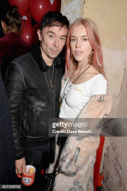 Robbie Furze and Lady Mary Charteris attend a celebration of Jake & Dinos Chapmans Blain|Southern exhibition "The Disasters of Everyday Life" at The...