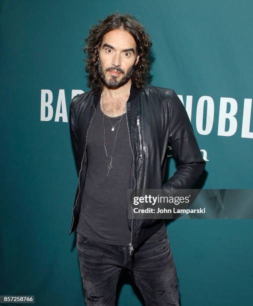 Russell Brand signs copies of his new book "Recovery: Freedom From Our Addictions" at Barnes & Noble Union Square on October 3, 2017 in New York City.