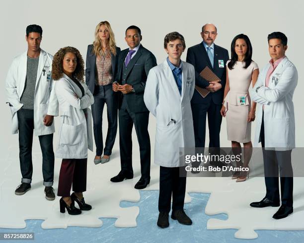 Walt Disney Television via Getty Images's "The Good Doctor" stars Chukuma Modu as Dr. Jared Kalu, Antonia Thomas as Dr. Claire Browne, Beau Garrett...