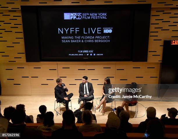 Sean Baker, Chris Bergoch, Samantha Quan and Tomris Laffly attend the 55th New York Film Festival - NYFF Live - "The Florida Project" at Elinor Bunin...