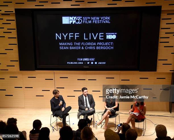 Sean Baker, Chris Bergoch, Samantha Quan and Tomris Laffly attend the 55th New York Film Festival - NYFF Live - "The Florida Project" at Elinor Bunin...