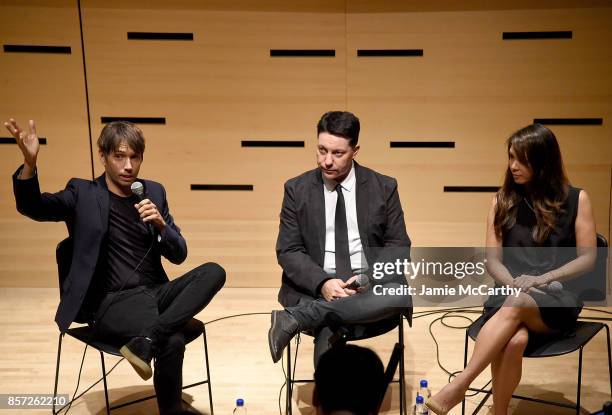 Sean Baker, Chris Bergoch and Samantha Quan attend the 55th New York Film Festival - NYFF Live - "The Florida Project" at Elinor Bunin Munroe Film...