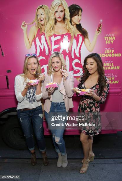 Kate Rockwell, Taylor Louderman and Ashley Park from ÕMean Girls' cast visit the 'Mean Girls' themed Food Truck in celebration of 'Mean Girls' Box...