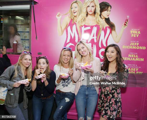 Kerry Butler, Erika Henningsen, Kate Rockwell, Taylor Louderman, and Ashley Park from ÕMean Girls' cast visit the 'Mean Girls' themed Food Truck in...