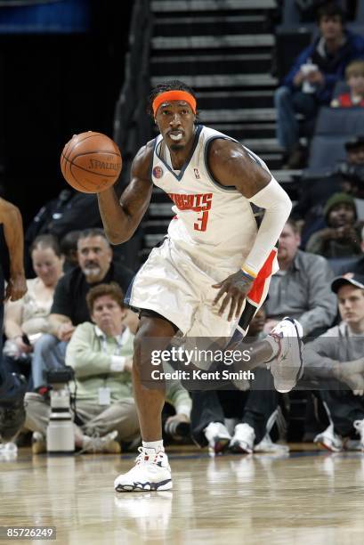 Gerald Wallace of the Charlotte Bobcats moves the ball up court during the game against the Toronto Raptors at Time Warner Cable Arena on March 16,...