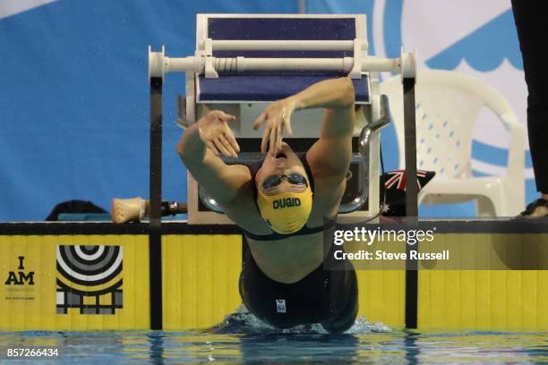 Ellie Cole of Australia prepares to race in the 100 metre backstroke at the Para-swimming athletes compete in the Para-Swimming Canadian Open at the...