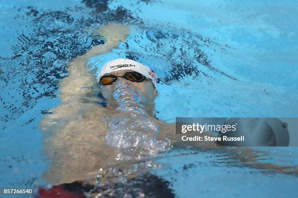 Philippe Vachon of Canada swims the 100 metres backstroke as the Para-swimming athletes compete in the Para-Swimming Canadian Open at the Toronto Pan...