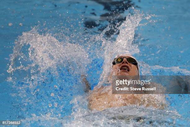 Philippe Vachon of Canada swims the 100 metres backstroke as the Para-swimming athletes compete in the Para-Swimming Canadian Open at the Toronto Pan...