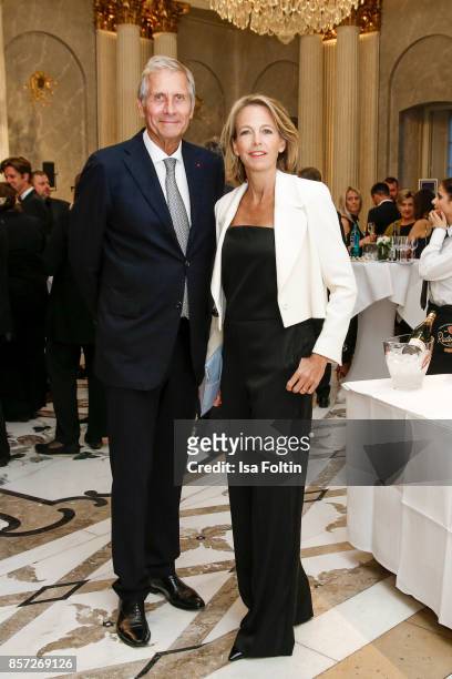 German news anchor Ulrich Wickert and his wife Julia Jaeckel during the Re-Opening of the Staatsoper Unter den Linden on October 3, 2017 in Berlin,...