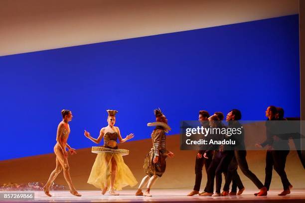 Dancers perform for the full dress rehearsal of "La Belle", a creation by French dancer and choreographer Jean-Christophe Maillot for the Monte-Carlo...