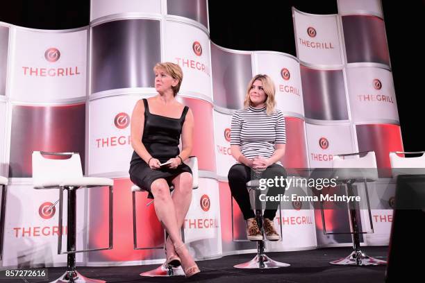 TheWrap, Sharon Waxman and Comedian/Actress/Vlogger, Grace Helbig speak onstage at TheWrap's 8th Annual TheGrill at Montage Beverly Hills on October...