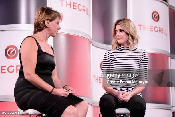 TheWrap, Sharon Waxman and Comedian/Actress/Vlogger, Grace Helbig speak onstage at TheWrap's 8th Annual TheGrill at Montage Beverly Hills on October...