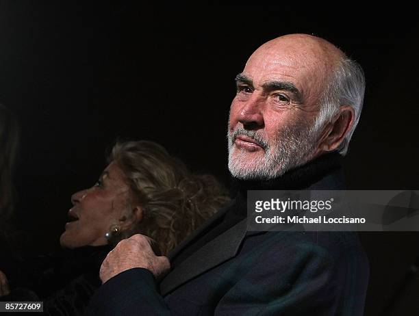 Sir Sean Connery and Lady Connery attend the "Dressed To Kilt" charity fashion show benefiting Friends of Scotland at M2 Lounge on March 30, 2009 in...