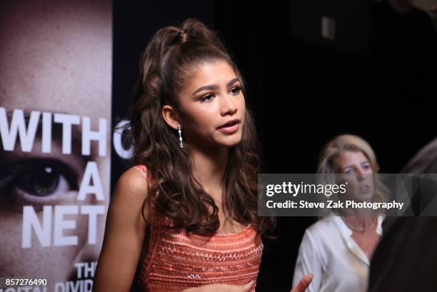 Actress Zendaya attends the special screening "Without A Net" during the 55th New York Film Festival at The Film Society of Lincoln Center, Walter...