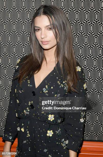 Emily Ratakowski attends the Miu Miu aftershow party as part of the Paris Fashion Week Womenswear Spring/Summer 2018 at Boum Boum on October 3, 2017...