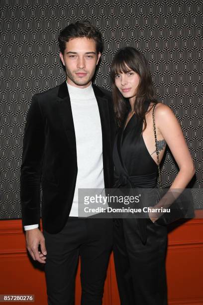 Francisco Lachowski and guest attend the Miu Miu aftershow party as part of the Paris Fashion Week Womenswear Spring/Summer 2018 at Boum Boum on...