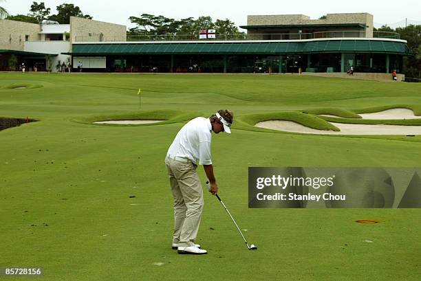 Mitchell Brown of Australia plays his last shot on the 18th hole during Day One of The Open International Final Qualifying for Asia held on March 31,...