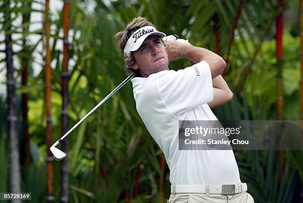 Mitchell Brown of Australia plays his tee shot on the 13th hole during Day One of The Open International Final Qualifying for Asia held on March 31,...