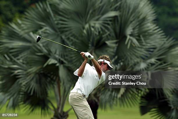 Mitchell Brown of Australia plays his tee shot on on the 18th hole during Day One of The Open International Final Qualifying for Asia held on March...