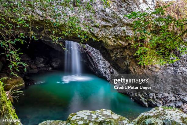 natural arch waterfall,springbrook national park,queensland,australia - arches nationalpark stock-fotos und bilder