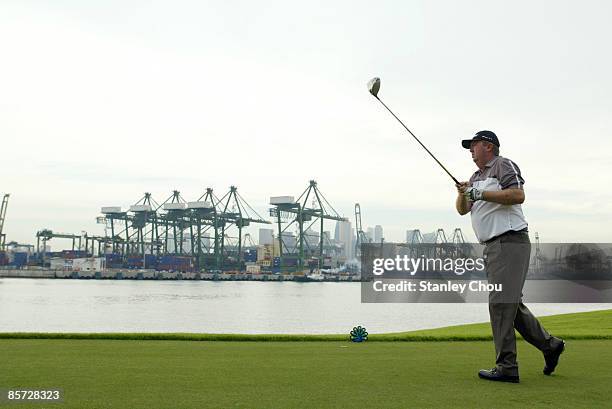 Andrew Dodt of Australia watches his tee shot on the 6th hole during Day One of The Open International Final Qualifying forAsia held on March 31,...