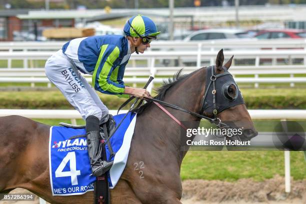 /h4/ ridden by /j4/ before the /r7/ at Caulfield Racecourse on October 01, 2017 in Caulfield, Australia.