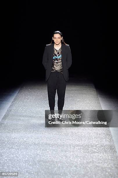 Designer Olivier Theyskens walks the runway at the Nina Ricci Ready-to-Wear A/W 2009 fashion show during Paris Fashion Week at Halle Freyssinet on...