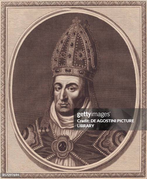 Portrait of William Waynflete , Bishop of Winchester, copper engraving by John Goldar , 19x16 cm, from History of England by Paul de Rapin,...
